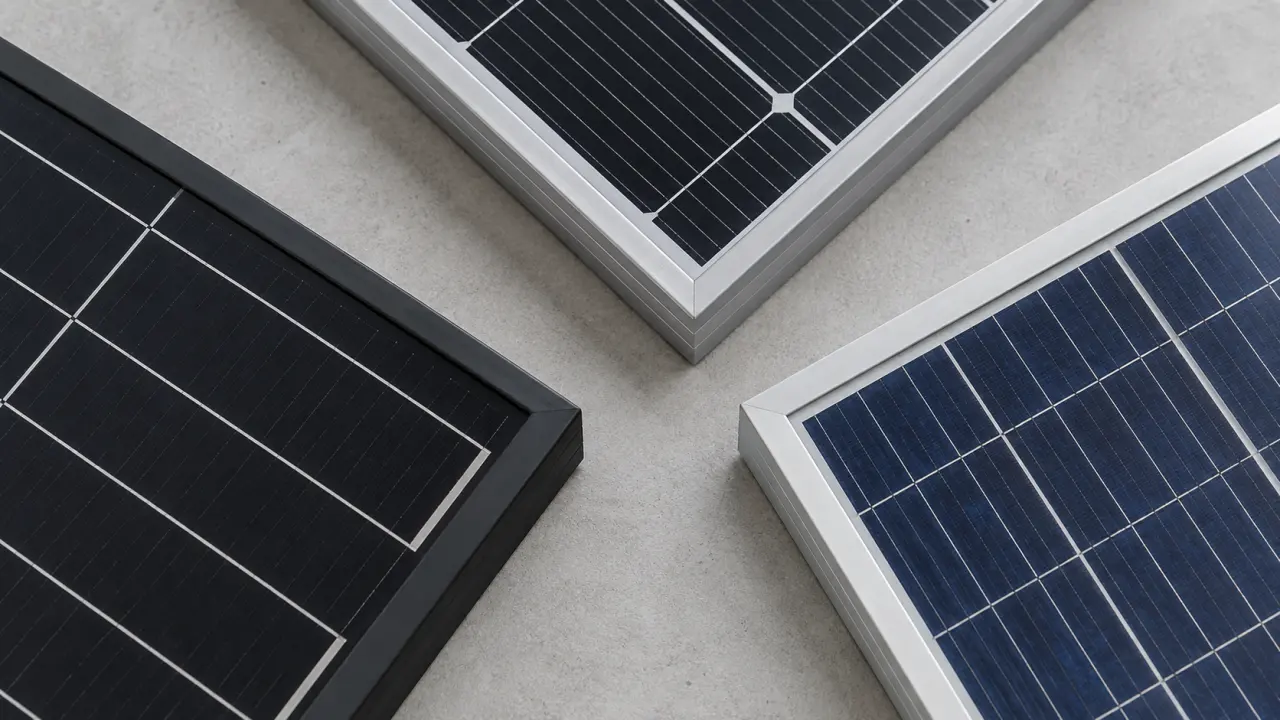 Three solar panel groups with visibly different frames and cell layouts