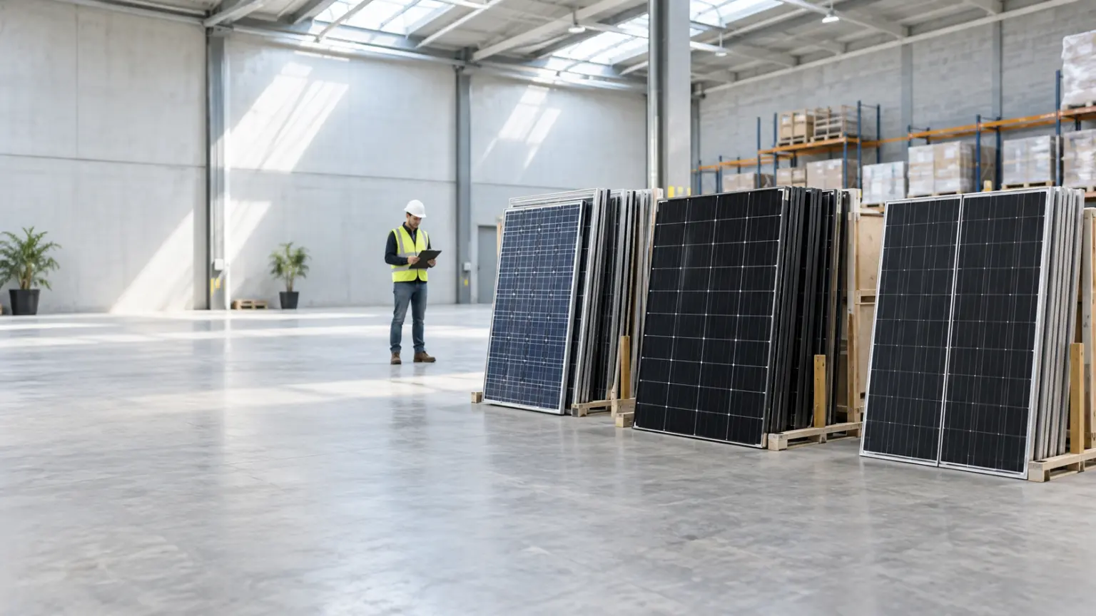 Warehouse inventory of separate groups of removed solar panel models