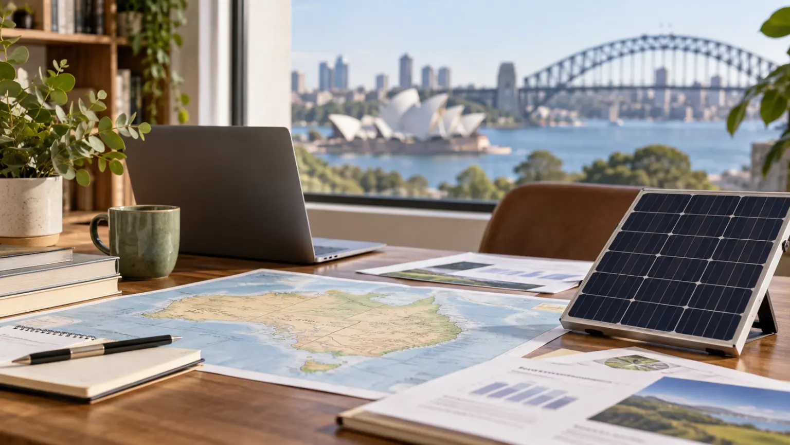 Illustrative Sydney project planning scene for solar panel handover
