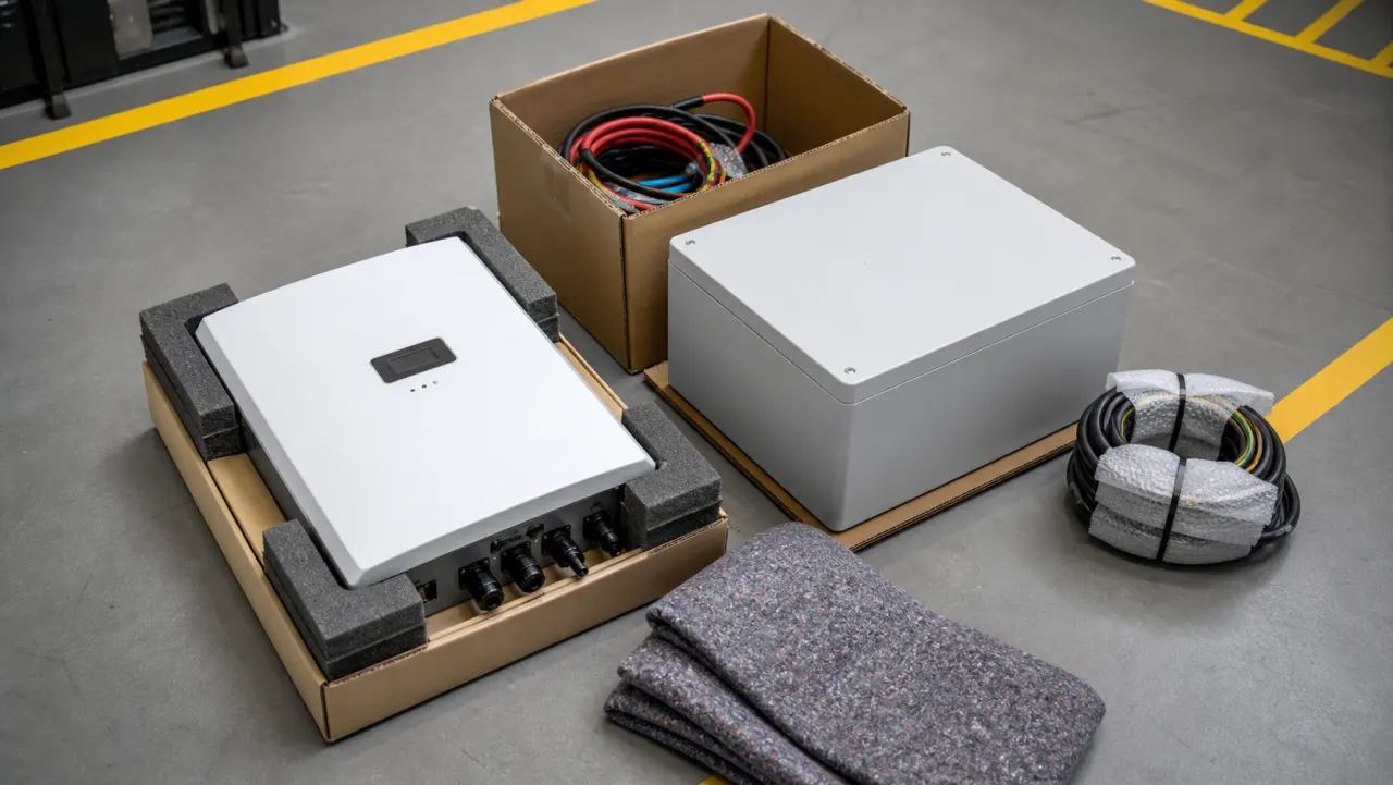 Generic inverter and sealed battery enclosure prepared separately with protective materials after professional removal