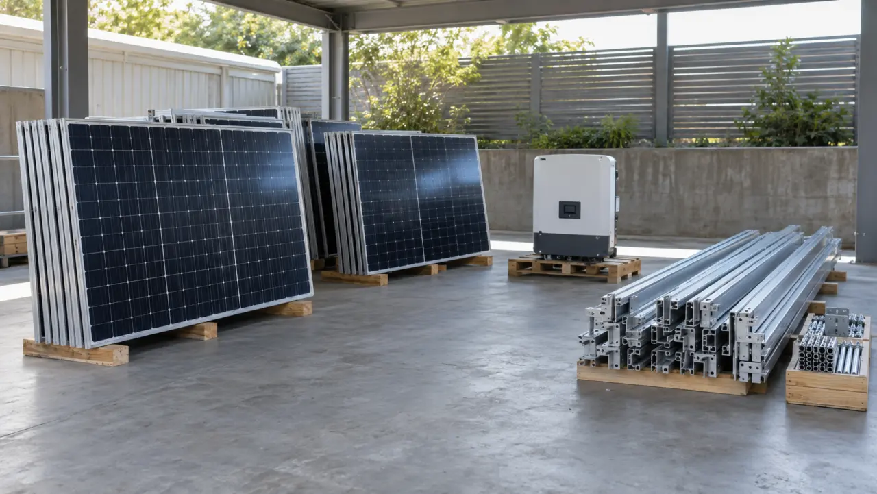 Illustrative removed solar panels staged at ground level